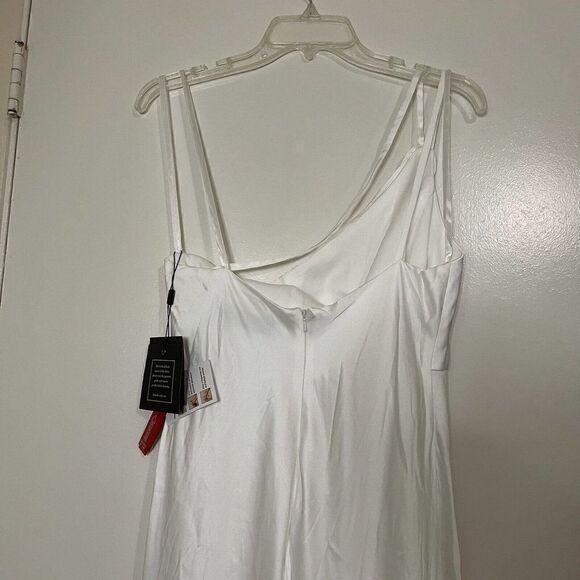 NWT MAC DUGGAL LEENA ONE SHOULDER DOUBLE STRAP WHITE SATIN GOWN US 8 $298 - Picture 8 of 11